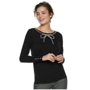 ELLE Sweater with Faux Pearl Bow